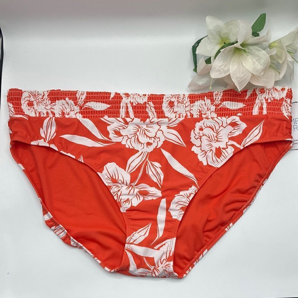 Women's Mid Rise Smocked Swim Bottoms Swimsuit Bathing Suit Hawaiian Size 3X